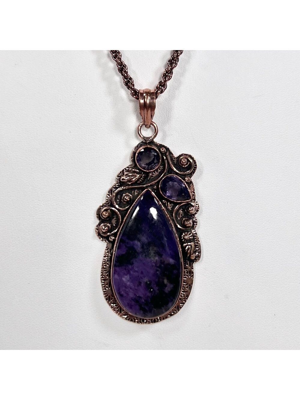 Charoite Amethyst Copper Vintage Style Pendant ONLY